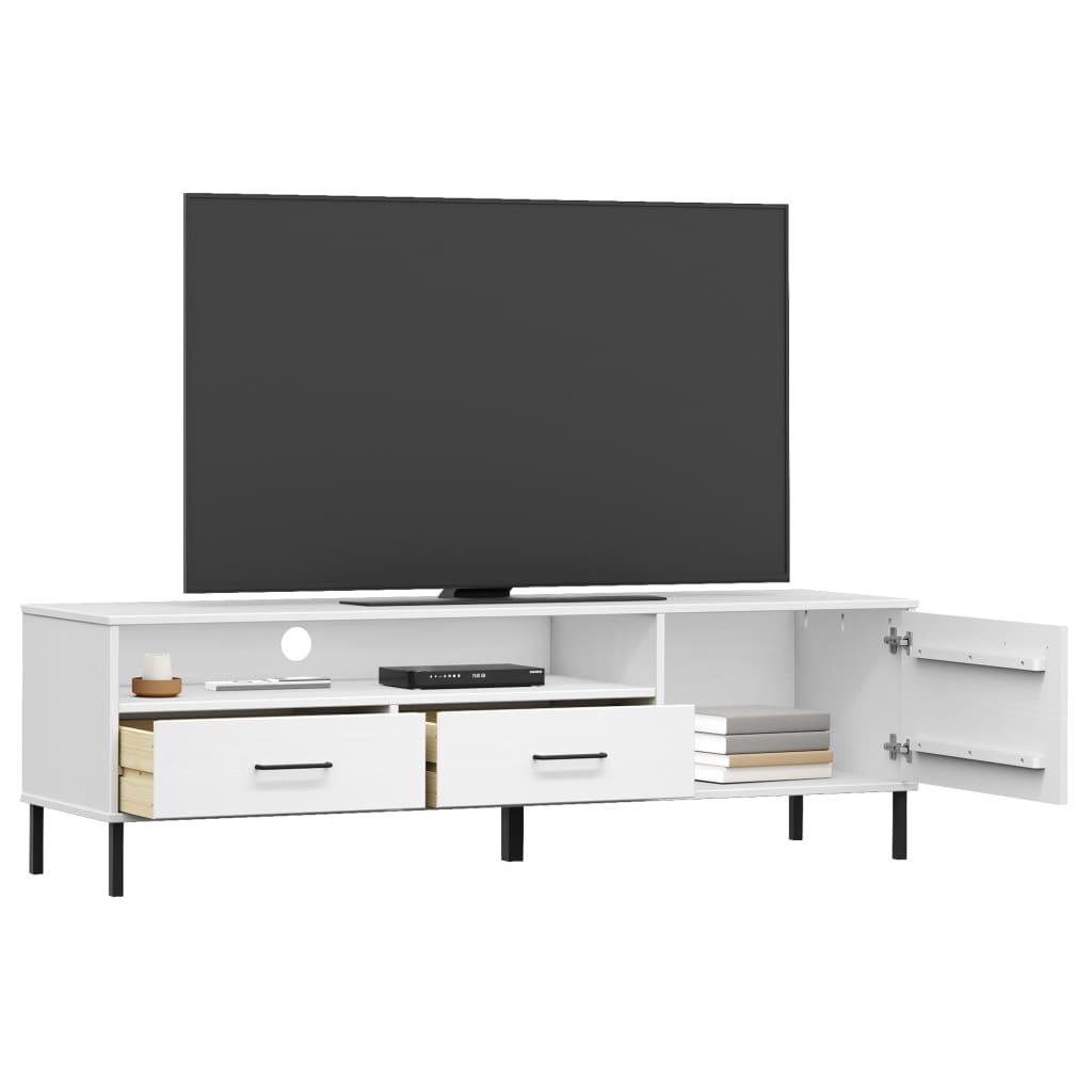 TV Cabinet with Metal Legs White Solid Wood Pine OSLO at Set Shop and Smile