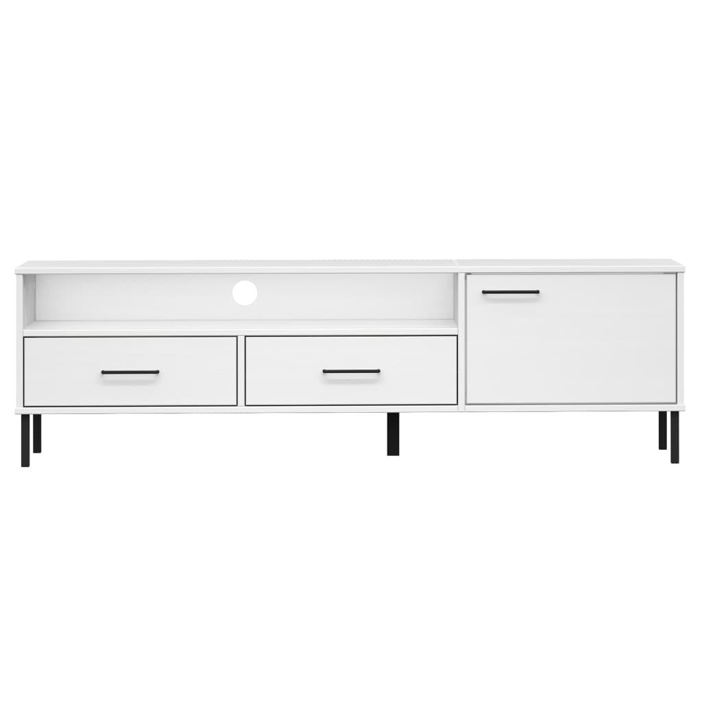 TV Cabinet with Metal Legs White Solid Wood Pine OSLO at Set Shop and Smile