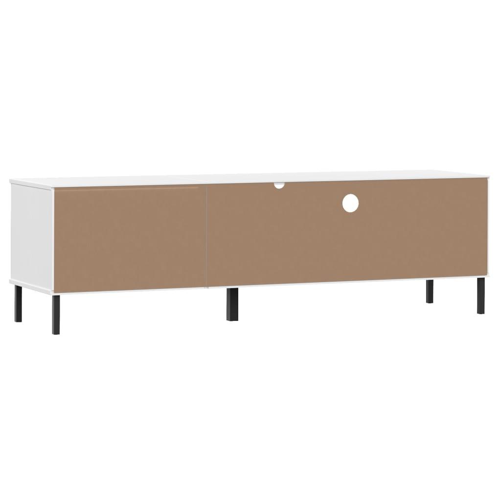 TV Cabinet with Metal Legs White Solid Wood Pine OSLO at Set Shop and Smile