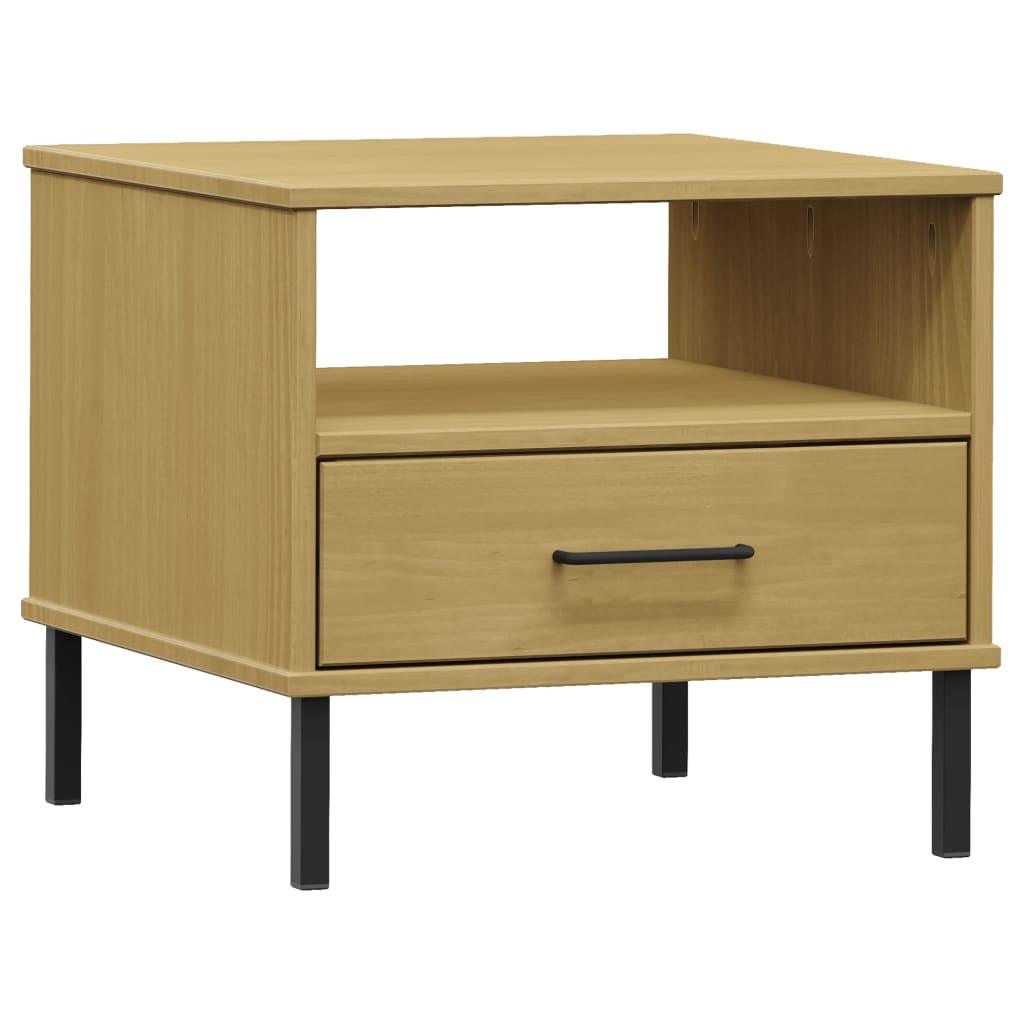 Bedside Table with Metal Legs Brown Solid Wood Pine OSLO at Set Shop and Smile