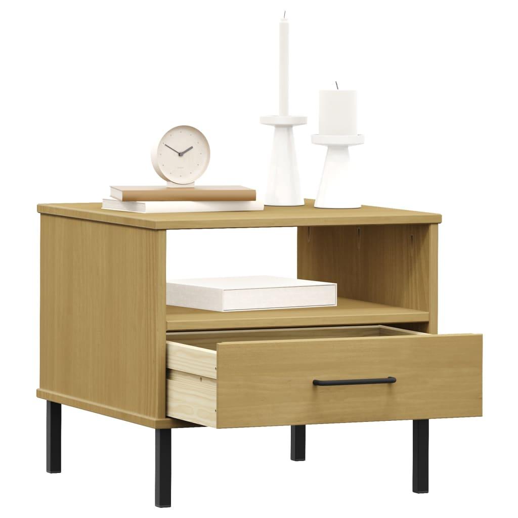 Bedside Table with Metal Legs Brown Solid Wood Pine OSLO at Set Shop and Smile