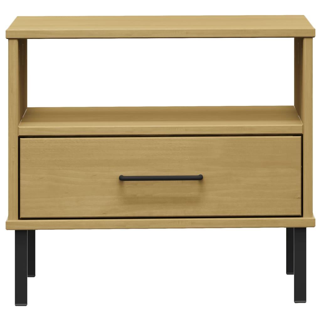 Bedside Table with Metal Legs Brown Solid Wood Pine OSLO at Set Shop and Smile