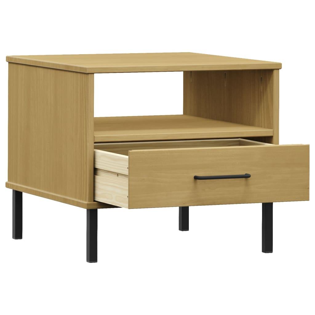 Bedside Table with Metal Legs Brown Solid Wood Pine OSLO at Set Shop and Smile
