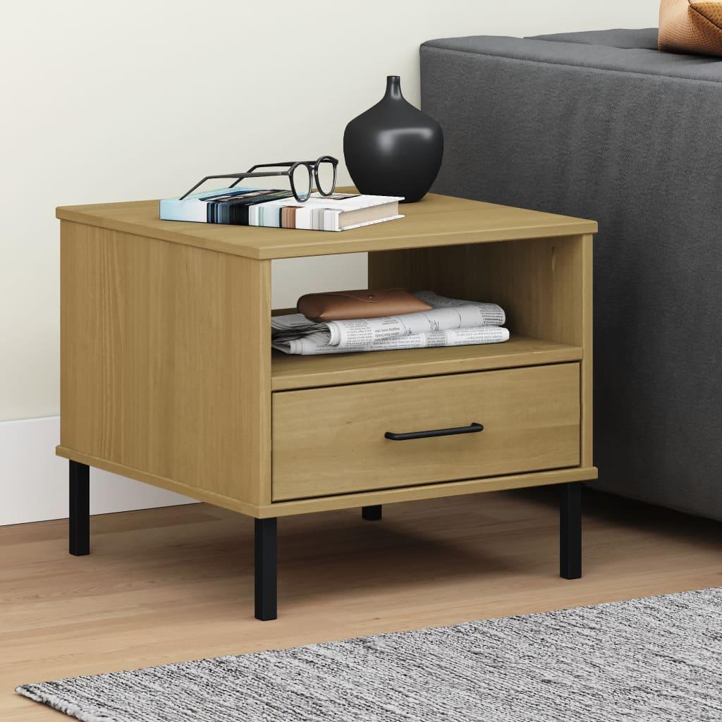 Bedside Table with Metal Legs Brown Solid Wood Pine OSLO at Set Shop and Smile