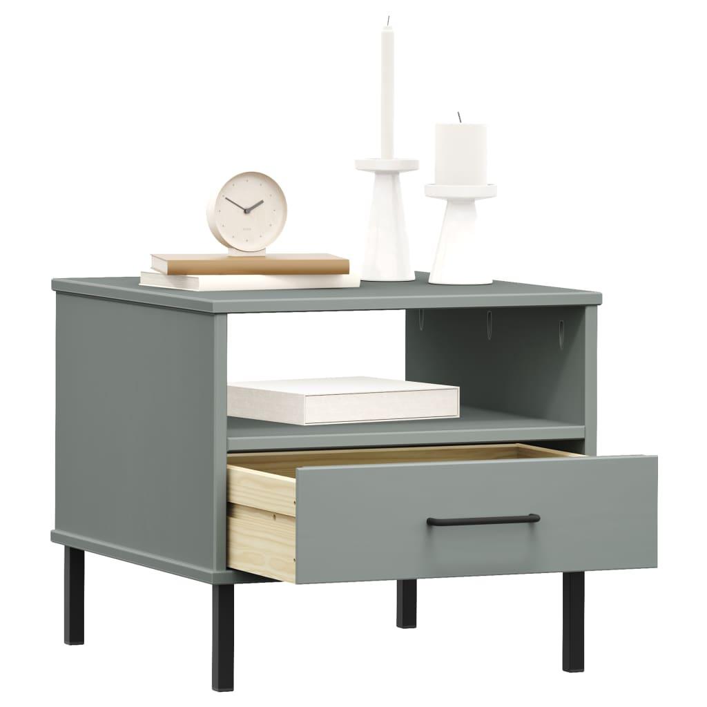 Bedside Table with Metal Legs Gray Solid Wood Pine OSLO at Set Shop and Smile