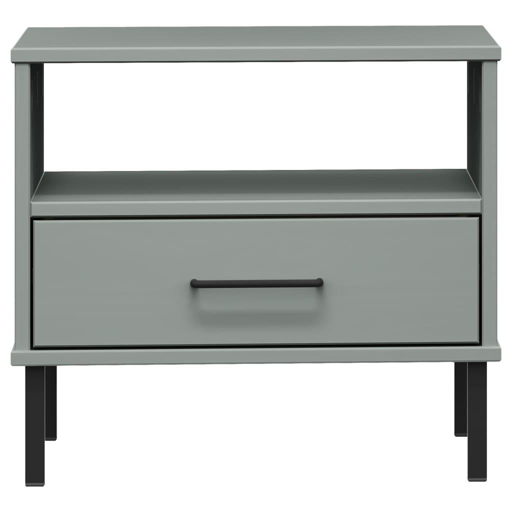 Bedside Table with Metal Legs Gray Solid Wood Pine OSLO at Set Shop and Smile