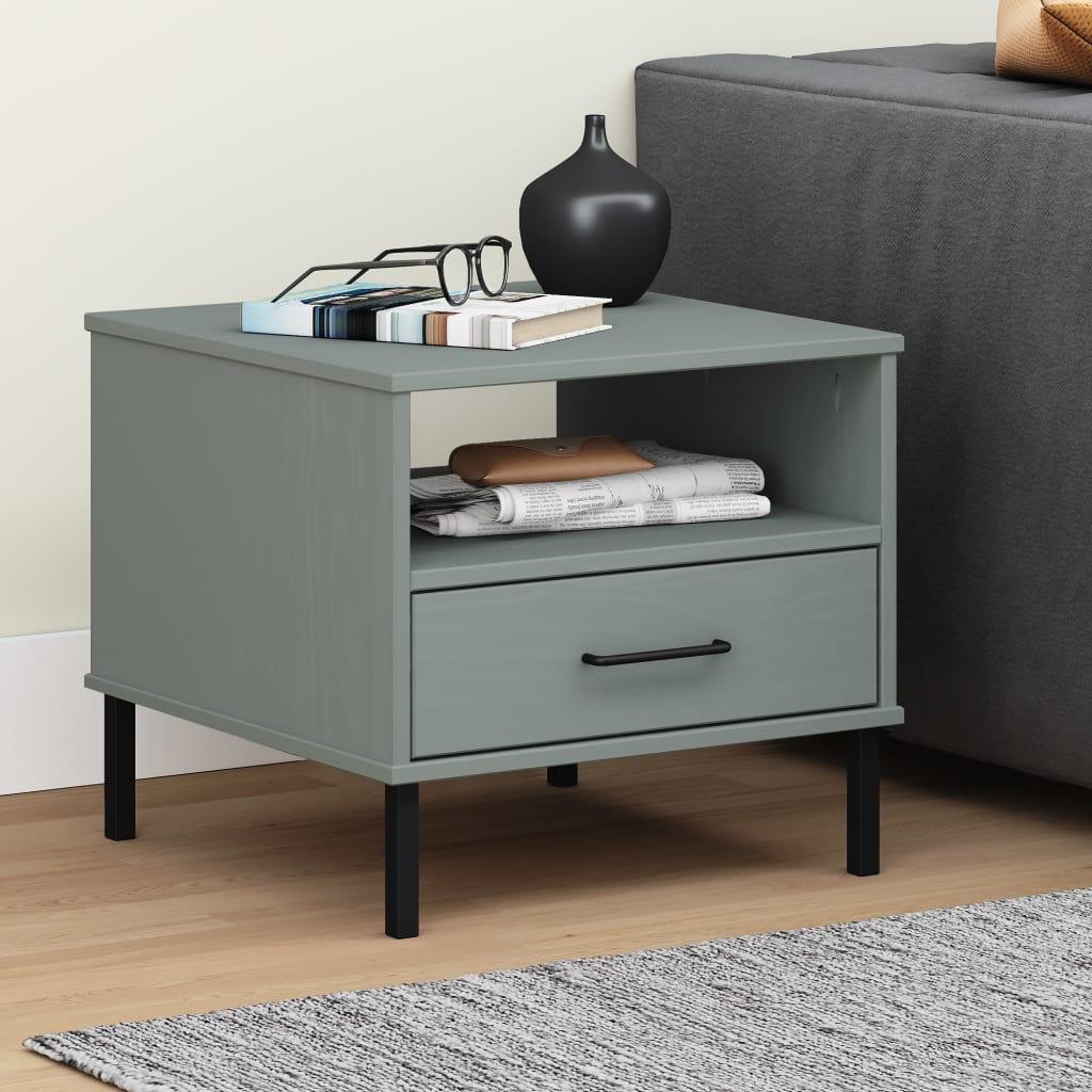 Bedside Table with Metal Legs Gray Solid Wood Pine OSLO at Set Shop and Smile