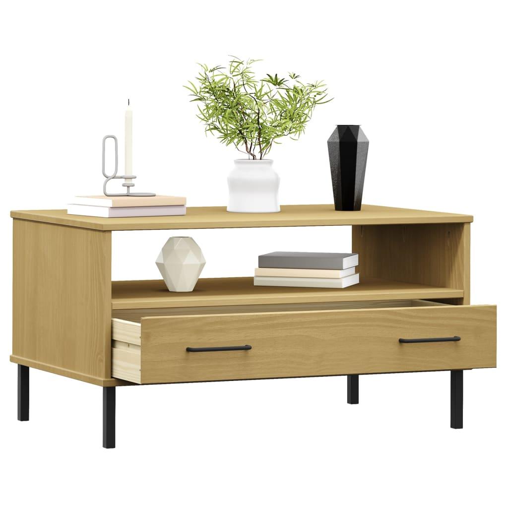 Coffee Table with Metal Legs Brown 33.5"x19.7"x17.7" Solid Wood OSLO at Set Shop and Smile