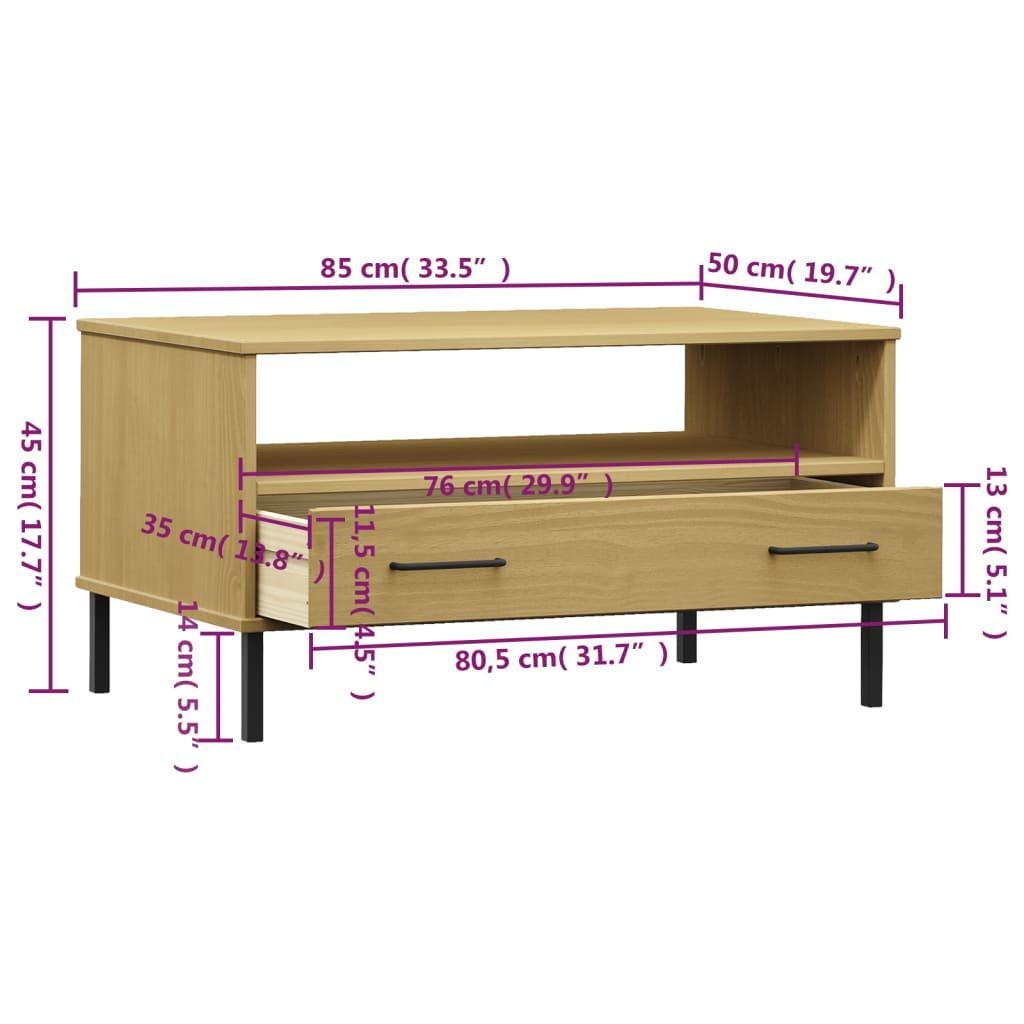 Coffee Table with Metal Legs Brown 33.5"x19.7"x17.7" Solid Wood OSLO at Set Shop and Smile