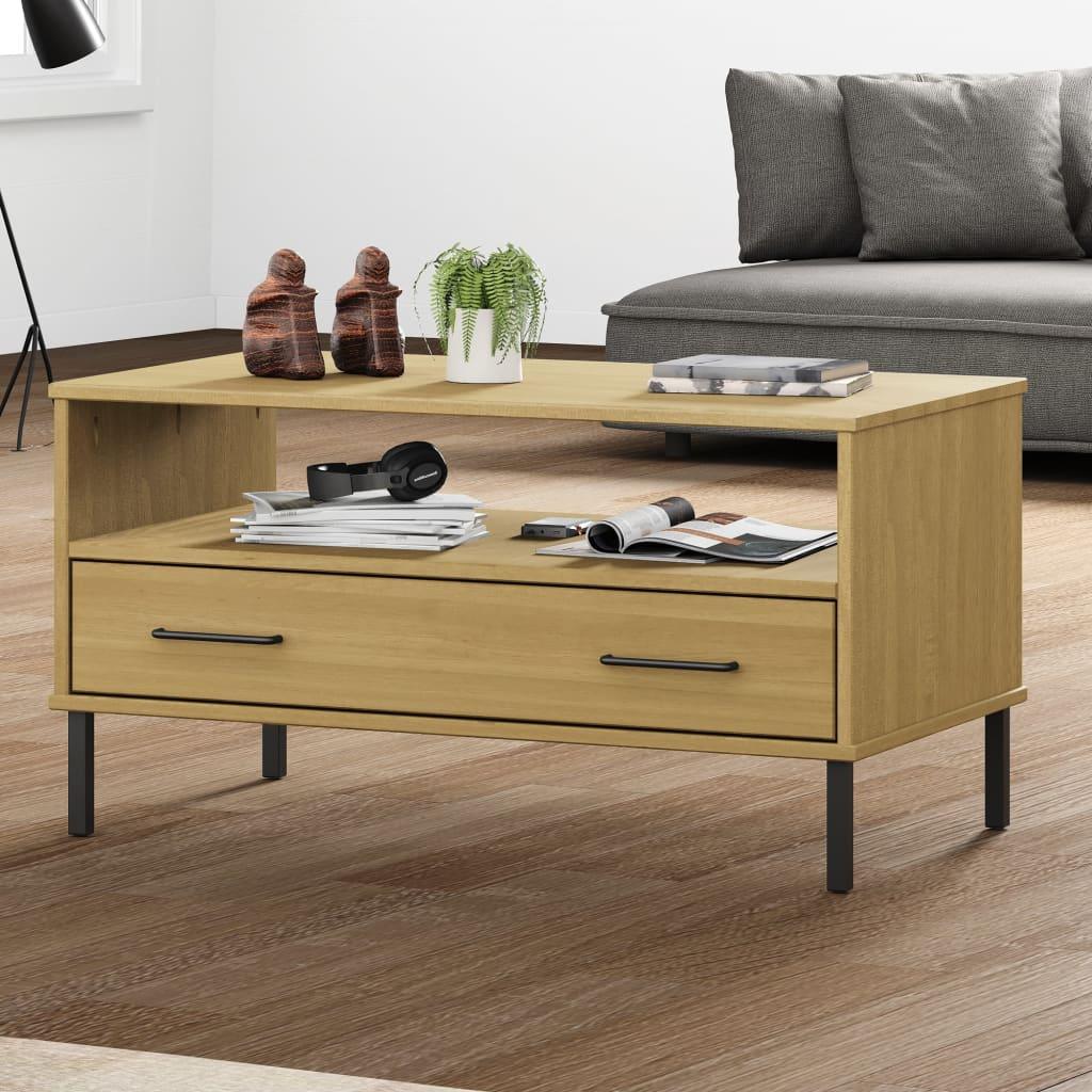 Coffee Table with Metal Legs Brown 33.5"x19.7"x17.7" Solid Wood OSLO at Set Shop and Smile