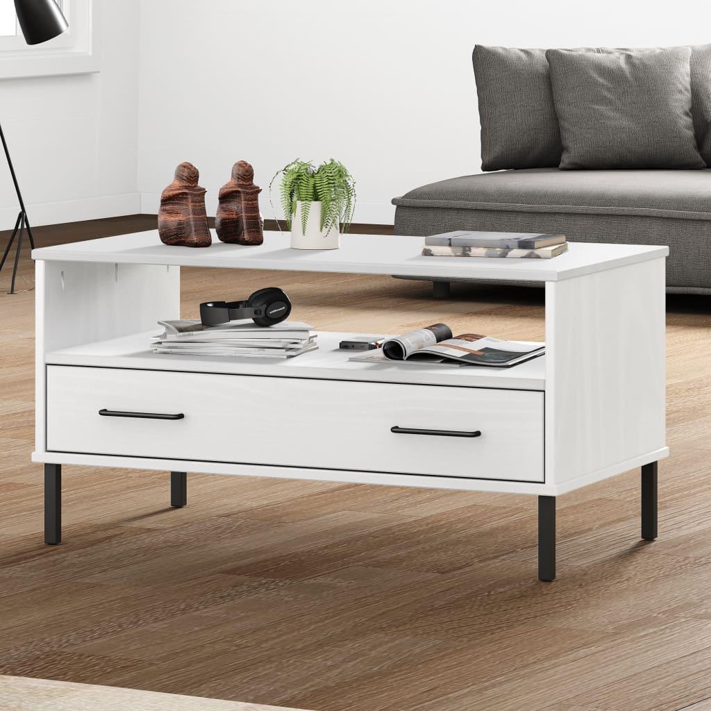 Coffee Table with Metal Legs White 33.5"x19.7"x17.7" Solid Wood OSLO at Set Shop and Smile