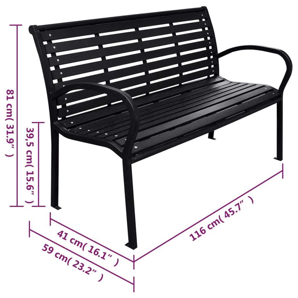 Patio Bench Black 45.7" Steel and WPC at Set Shop and Smile