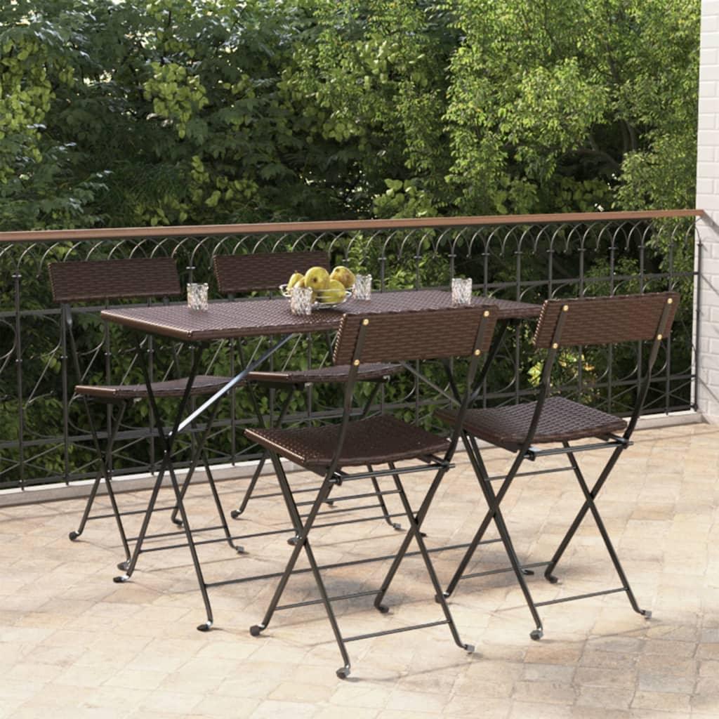 Folding Bistro Chairs 4 pcs Brown Poly Rattan and Steel at Set Shop and Smile