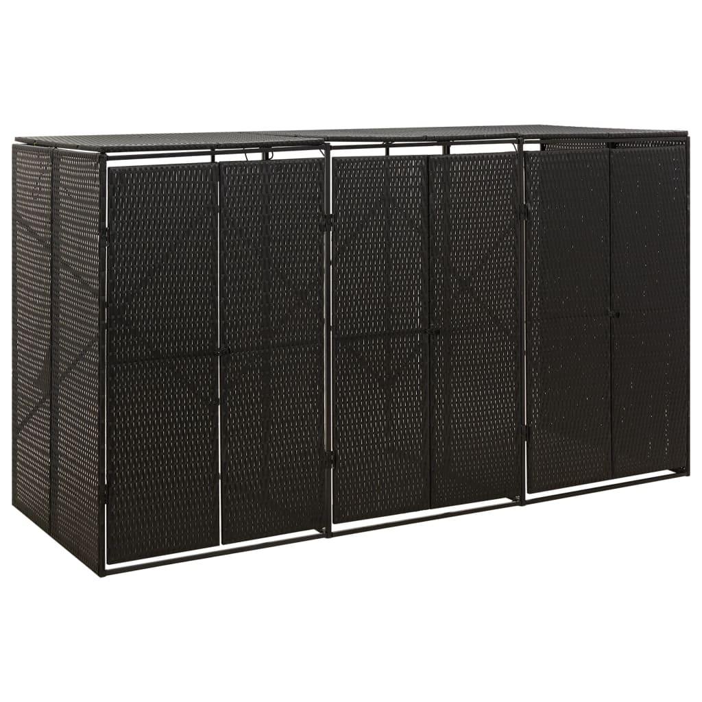 Triple Wheelie Bin Shed Black 81.5"x31.5"x46.1" Poly Rattan at Set Shop and Smile
