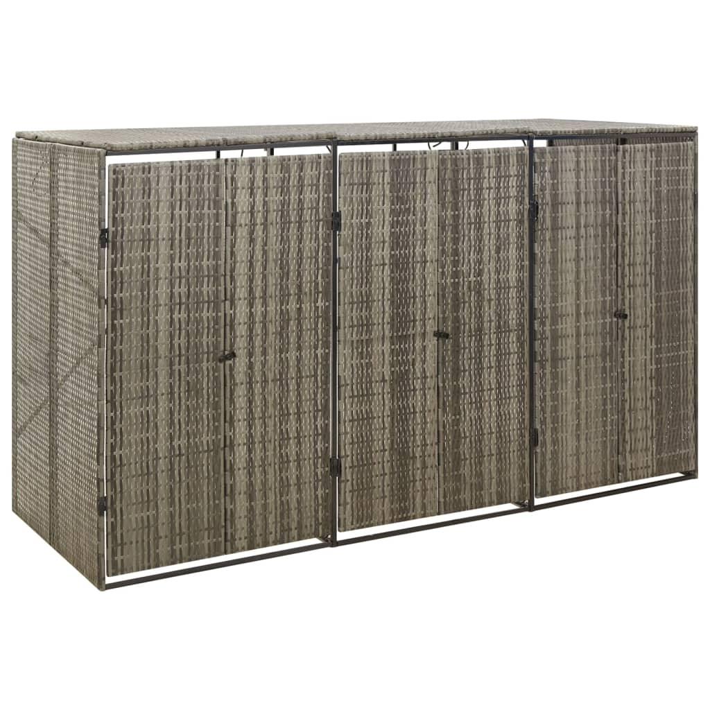 Triple Wheelie Bin Shed Gray 81.5"x31.5"x46.1" Poly Rattan at Set Shop and Smile