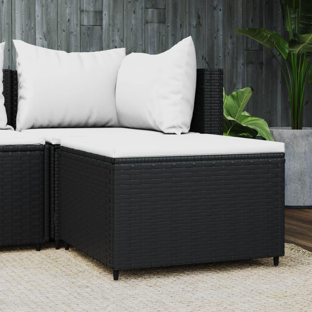 Patio Footrest with Cushion Black Poly Rattan at Set Shop and Smile