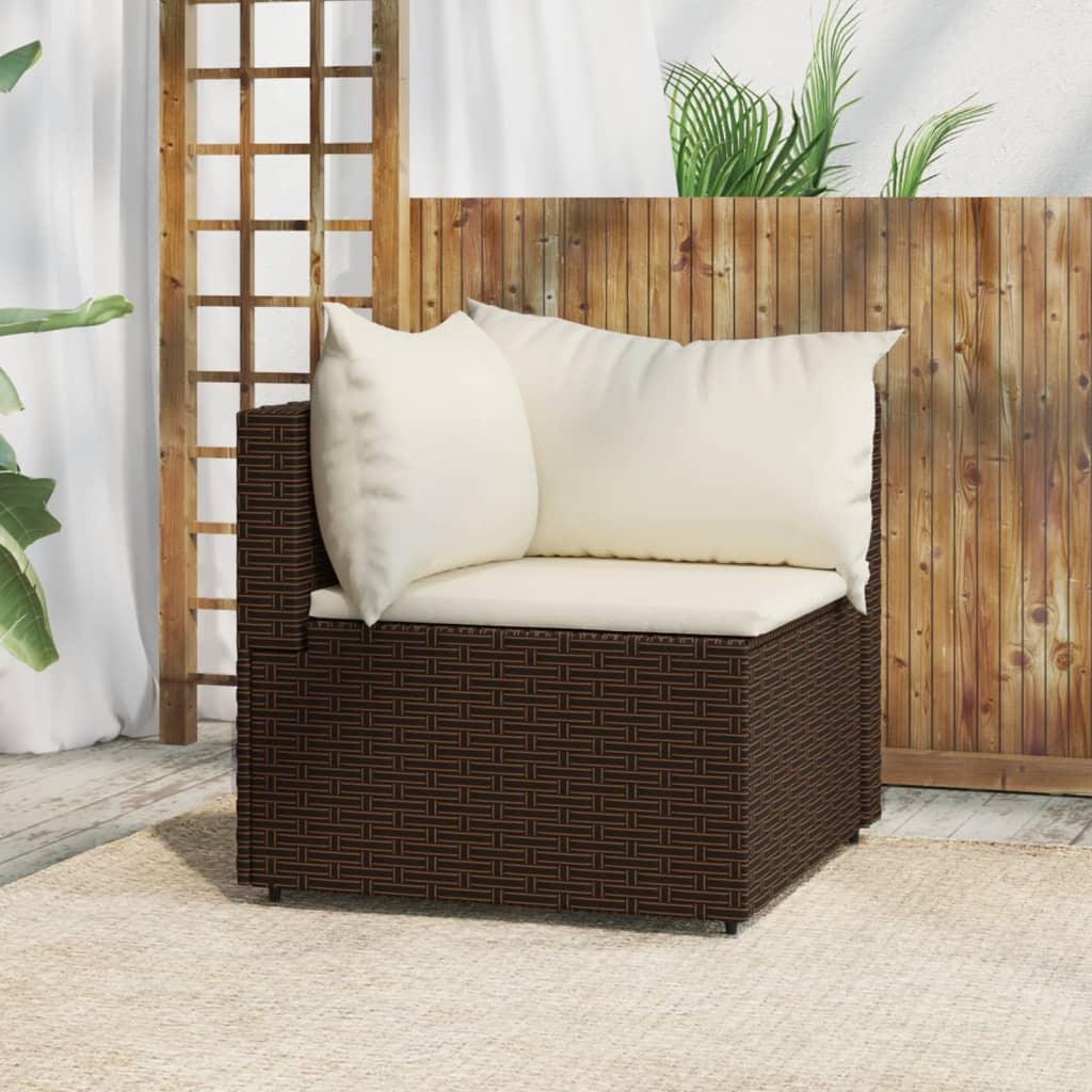 Patio Corner Sofa with Cushions Brown Poly Rattan at Set Shop and Smile