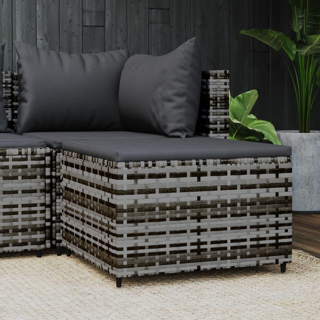Patio Footrest with Cushion Gray Poly Rattan at Set Shop and Smile