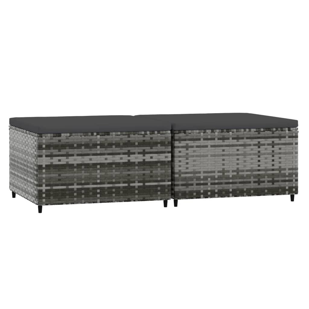 Patio Footrests with Cushions 2 pcs Gray Poly Rattan at Set Shop and Smile