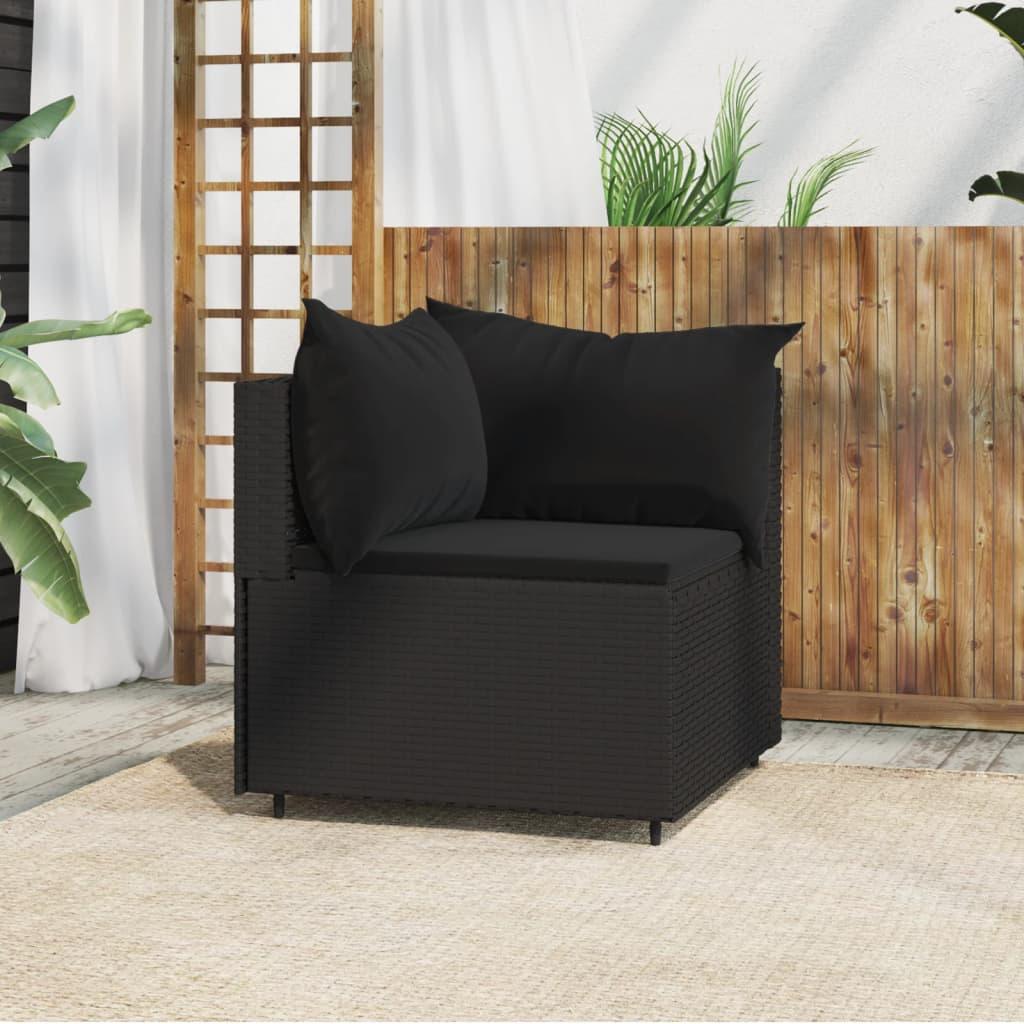 Patio Corner Sofa with Cushions Black Poly Rattan at Set Shop and Smile