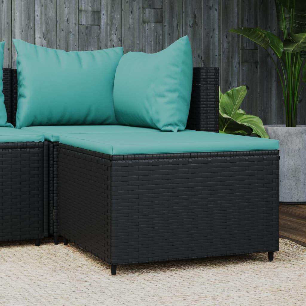 Patio Footrest with Cushion Black Poly Rattan at Set Shop and Smile