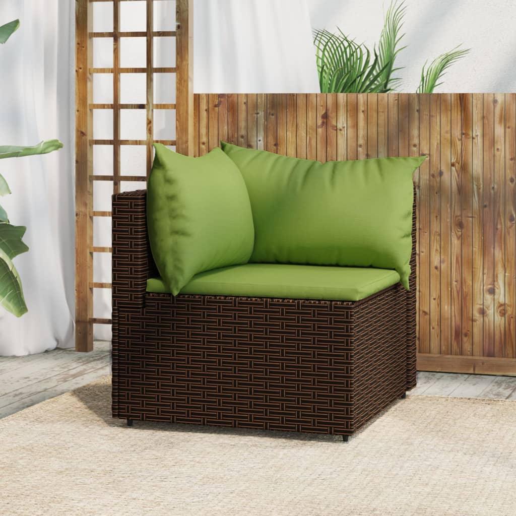 Patio Corner Sofa with Cushions Brown Poly Rattan at Set Shop and Smile