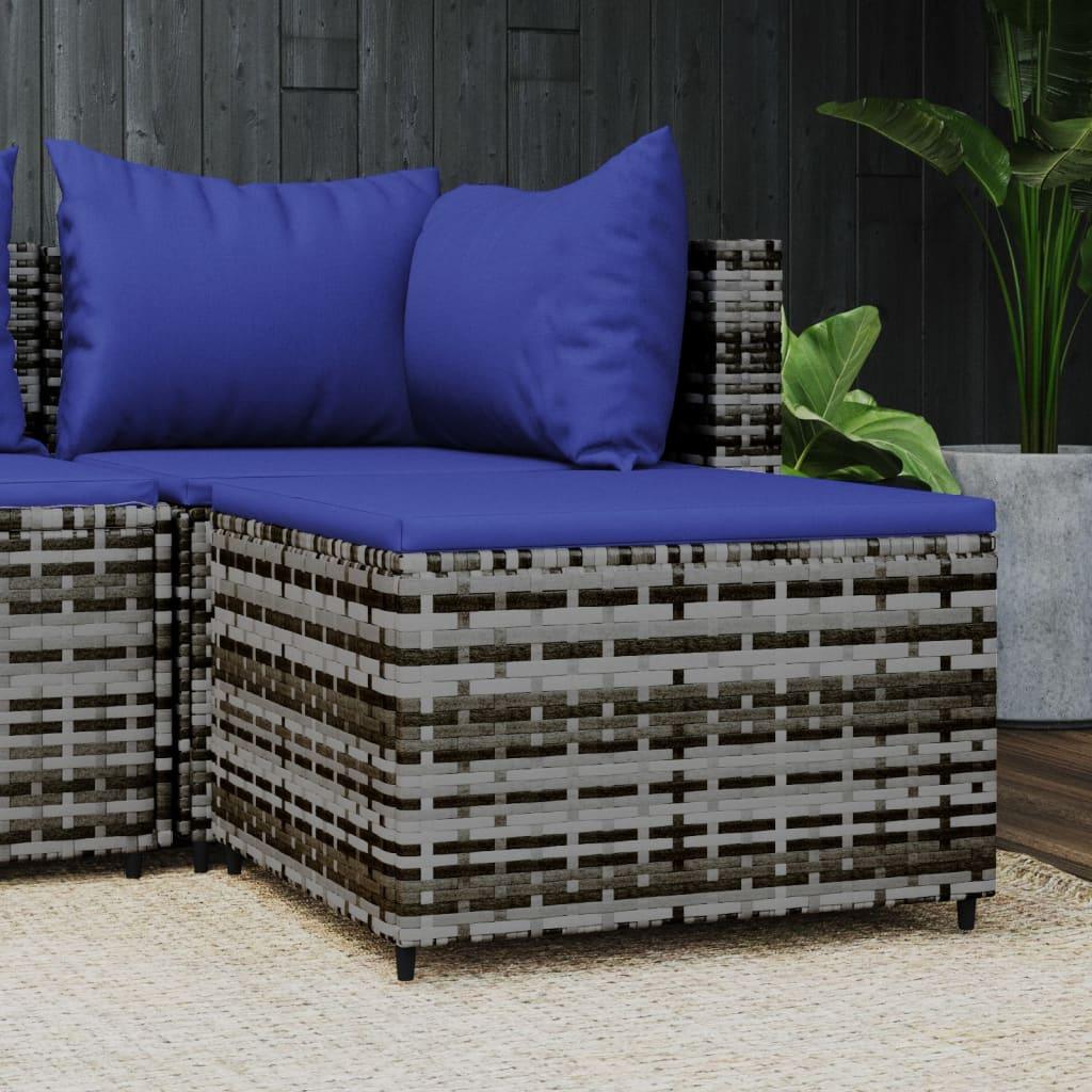 Patio Footrest with Cushion Gray Poly Rattan at Set Shop and Smile