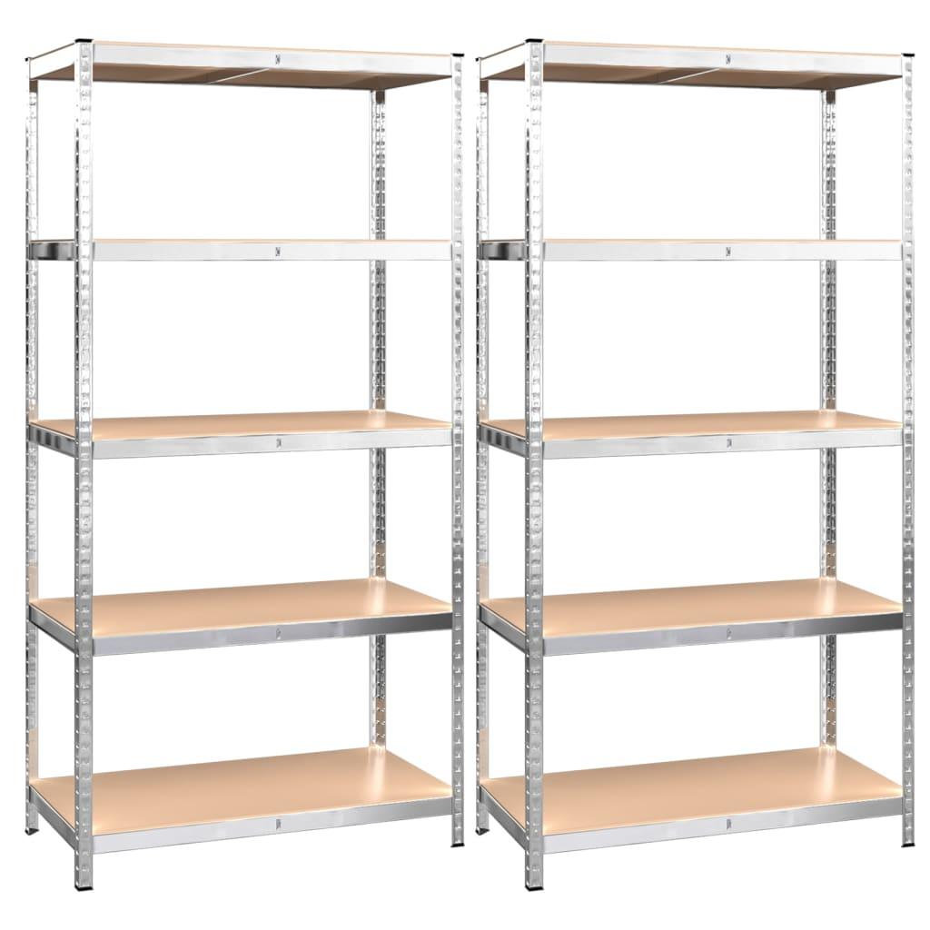 5-Layer Heavy-duty Shelves 2 pcs Silver Steel&Engineered Wood at Set Shop and Smile