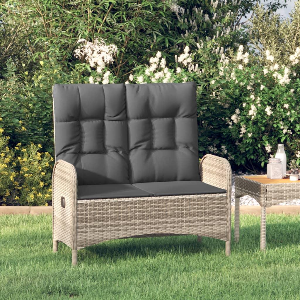 Reclining Patio Bench with Cushions 42.1" Poly Rattan Gray at Set Shop and Smile