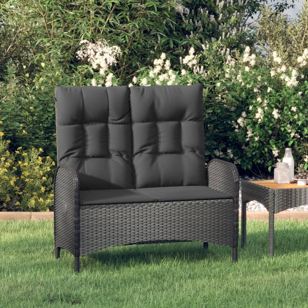 Reclining Patio Bench with Cushions 42.1" Poly Rattan Black at Set Shop and Smile