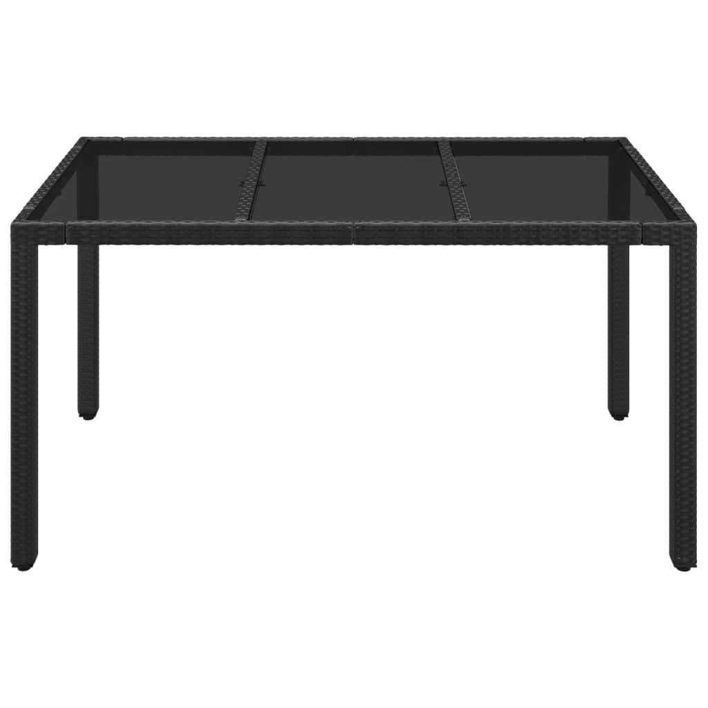 Patio Table with Glass Top Black 59.1"x35.4"x29.5" Poly Rattan at Set Shop and Smile