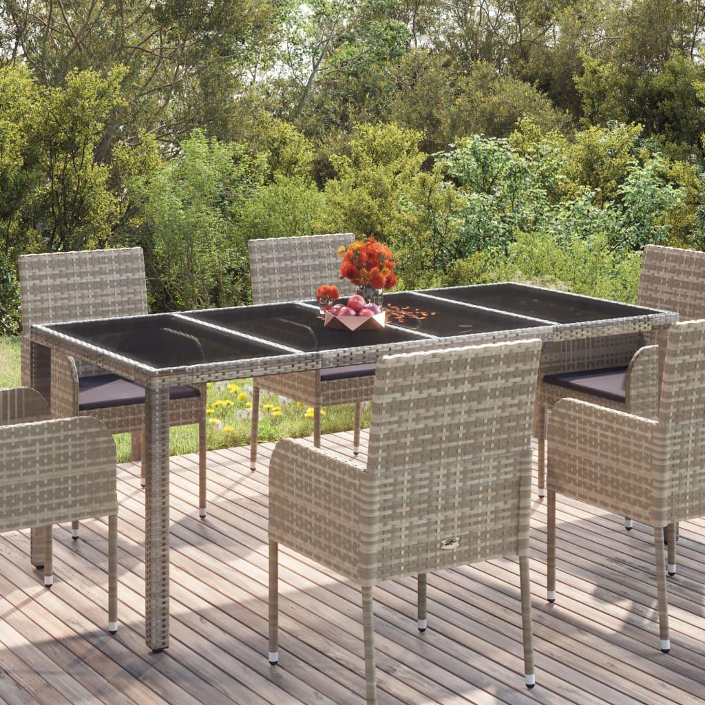Patio Table with Glass Top Gray 74.8"x35.4"x29.5" Poly Rattan at Set Shop and Smile