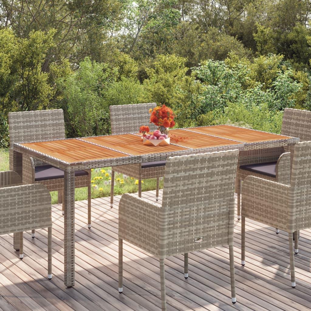 Patio Table with Wooden Top Gray 74.8"x35.4"x29.5" Poly Rattan at Set Shop and Smile