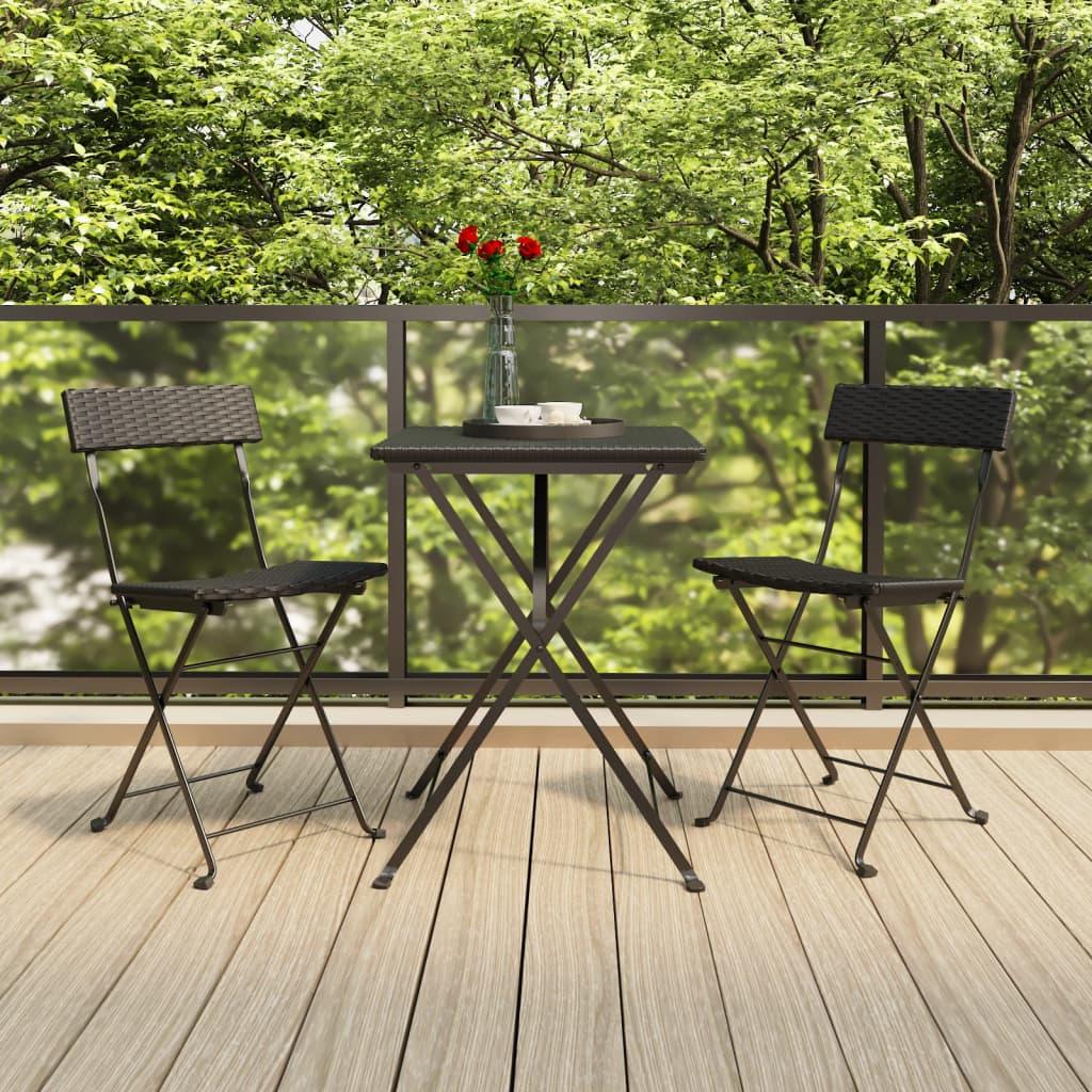 3 Piece Folding Bistro Set Black Poly Rattan at Set Shop and Smile