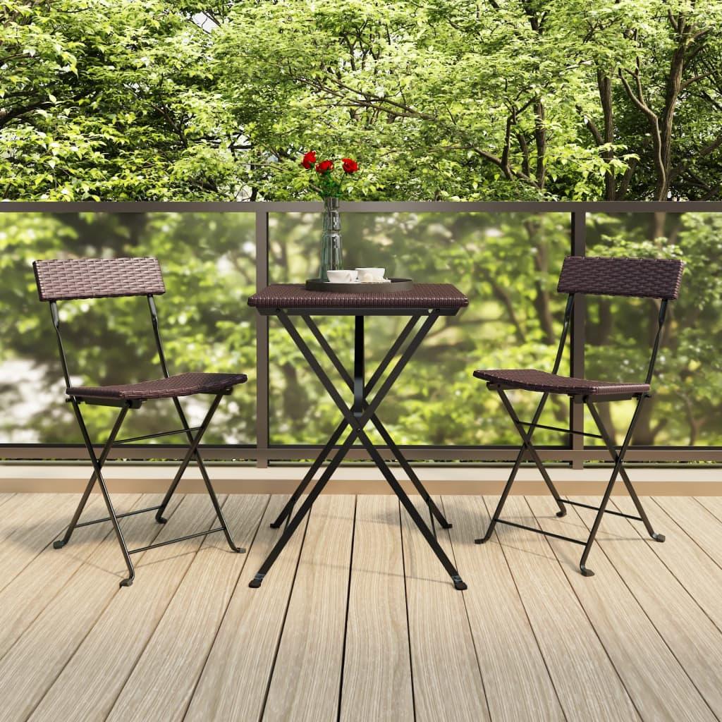 3 Piece Folding Bistro Set Brown Poly Rattan at Set Shop and Smile