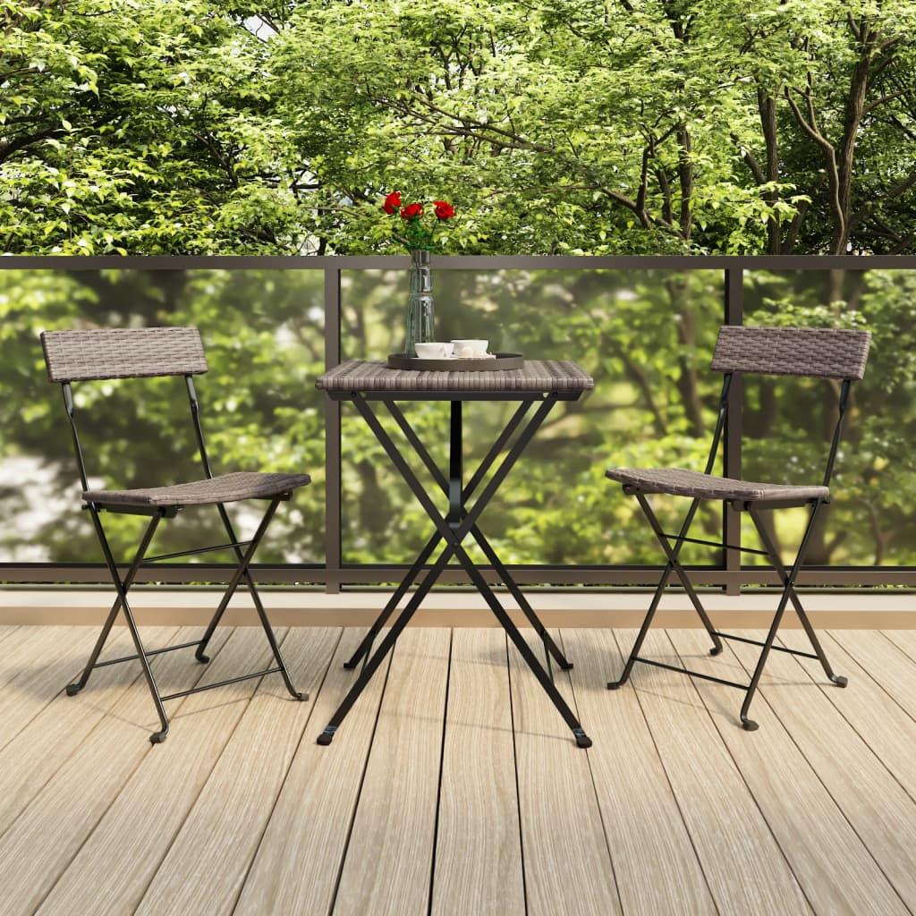 3 Piece Folding Bistro Set Gray Poly Rattan at Set Shop and Smile