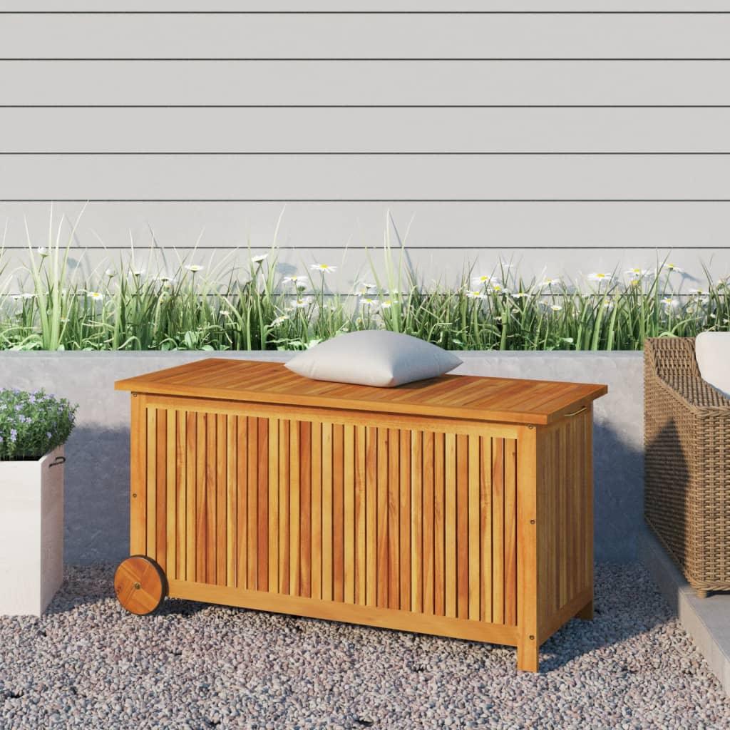 Patio Storage Box with Wheels 44.5"x19.7"x22.8" Solid Wood Acacia at Set Shop and Smile