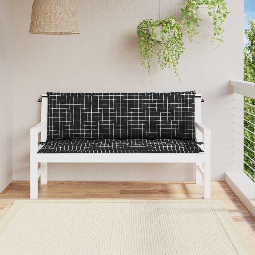 Garden Bench Cushions 2pcs Black Check Pattern 59.1"x19.7"x2.8" Fabric at Set Shop and Smile