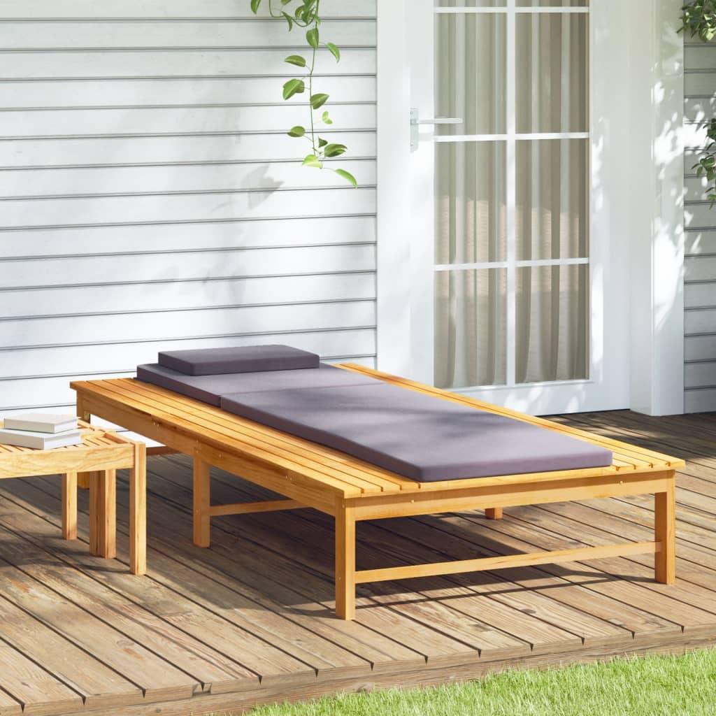 Sun Lounger with Dark Gray Cushion and Pillow Solid Wood Acacia at Set Shop and Smile