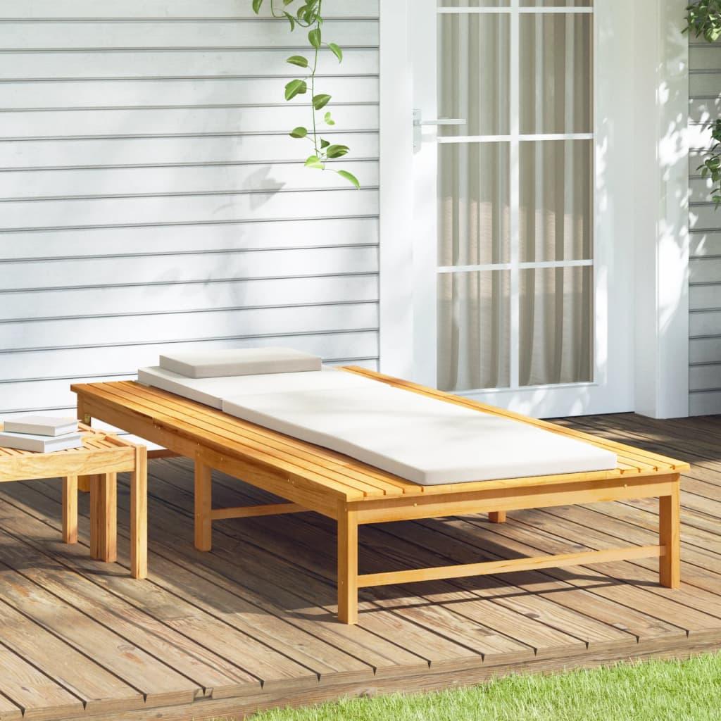 Sun Lounger with Cream White Cushion and Pillow Solid Wood Acacia at Set Shop and Smile