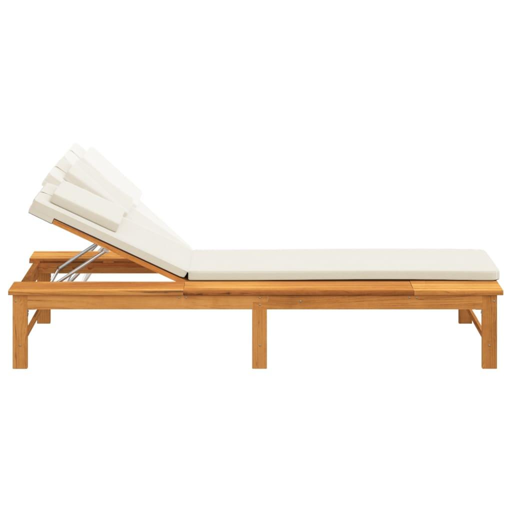 Sun Lounger with Cream White Cushion and Pillow Solid Wood Acacia at Set Shop and Smile