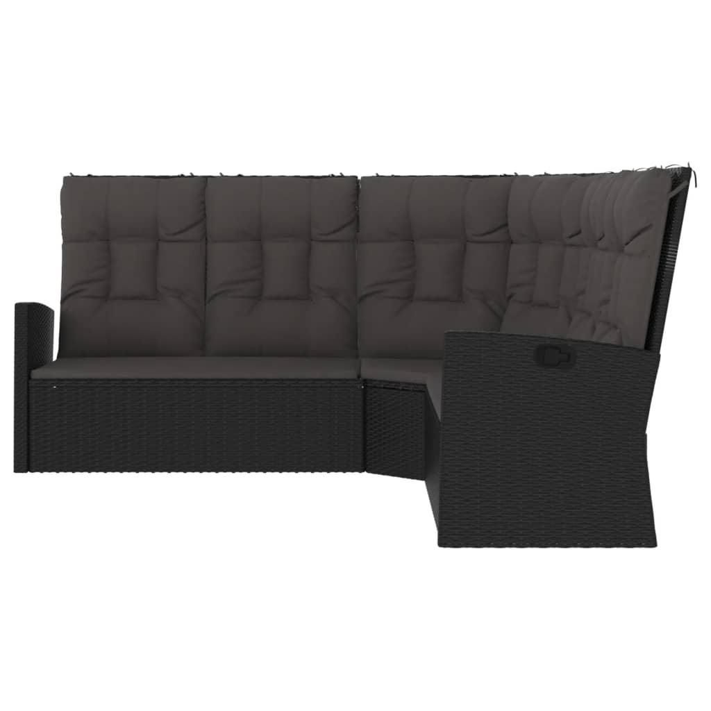 Reclining Corner Sofa with Cushions Black Poly Rattan at Set Shop and Smile