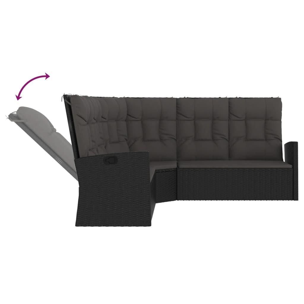 Reclining Corner Sofa with Cushions Black Poly Rattan at Set Shop and Smile