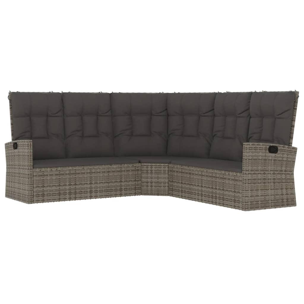 Reclining Corner Sofa with Cushions Gray Poly Rattan at Set Shop and Smile