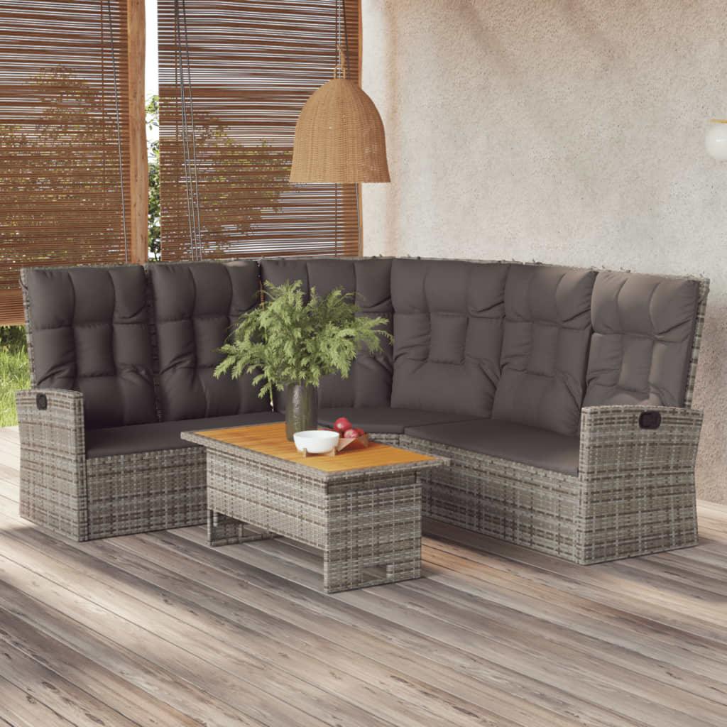 Reclining Corner Sofa with Cushions Gray Poly Rattan at Set Shop and Smile