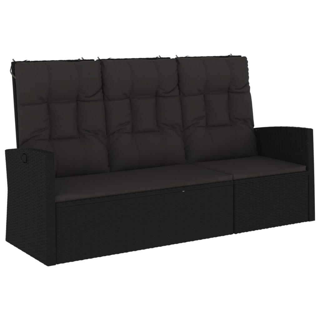 Reclining Patio Bench with Cushions Black 68.1" Poly rattan at Set Shop and Smile