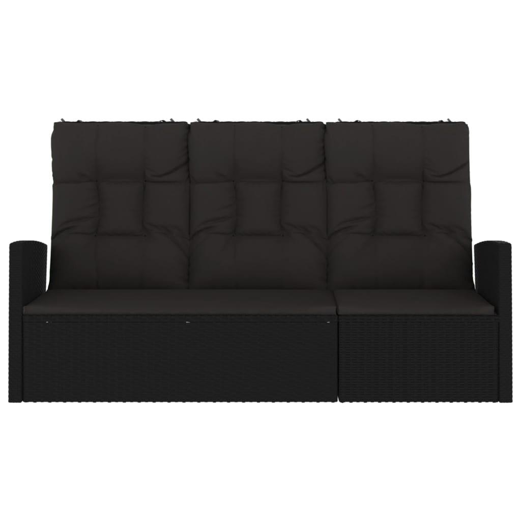Reclining Patio Bench with Cushions Black 68.1" Poly rattan at Set Shop and Smile
