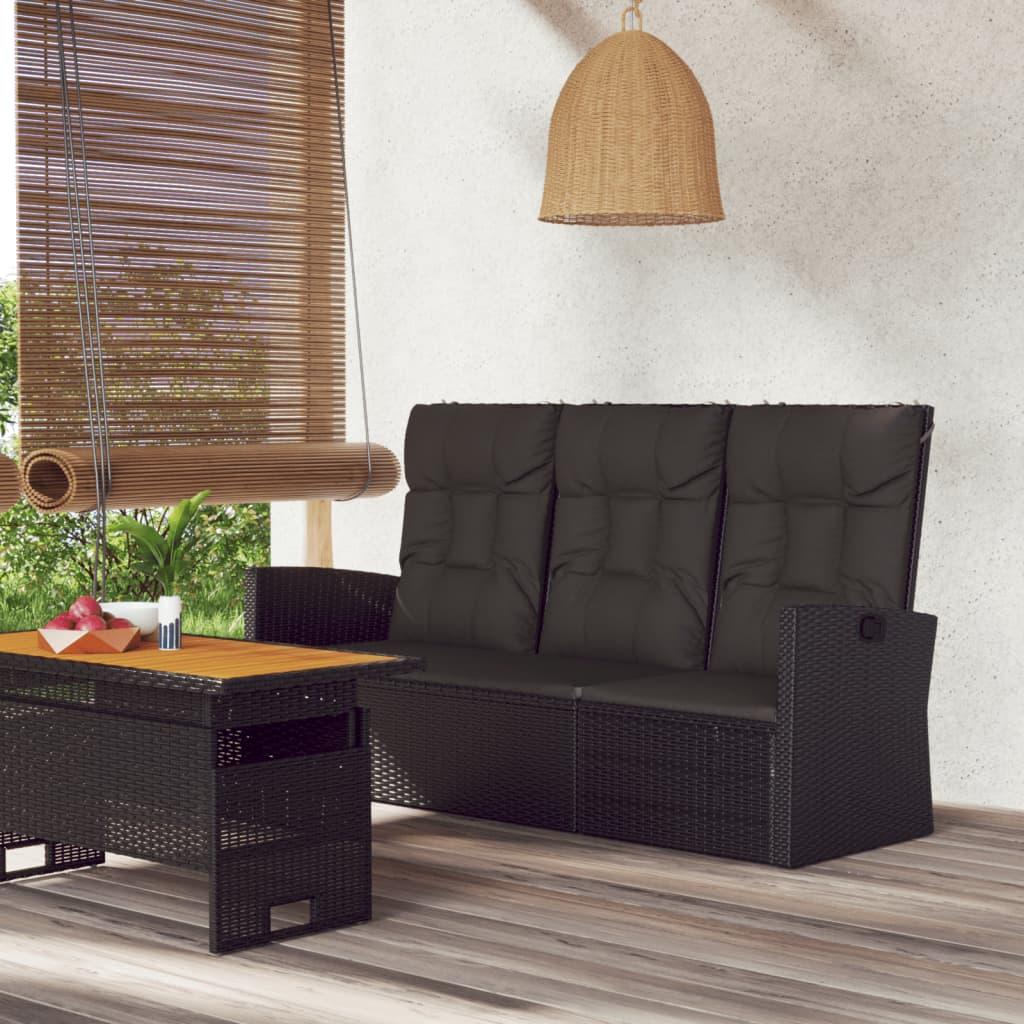 Reclining Patio Bench with Cushions Black 68.1" Poly rattan at Set Shop and Smile