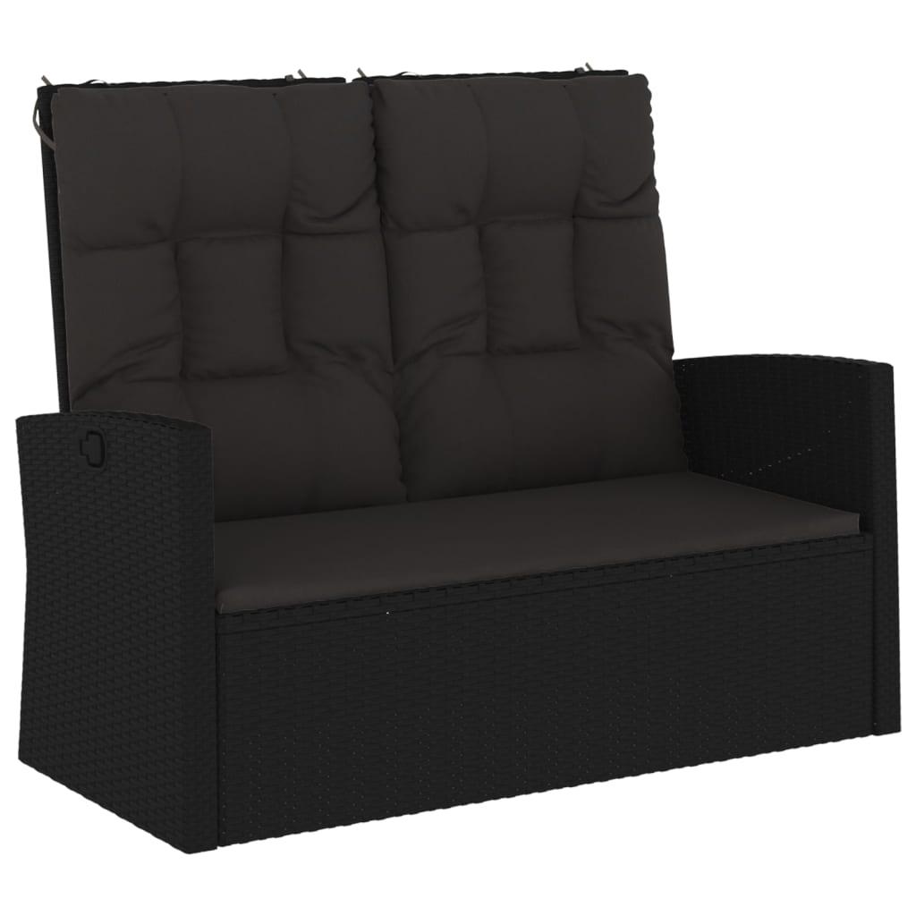 Reclining Patio Bench with Cushions Black 46.5" Poly rattan at Set Shop and Smile