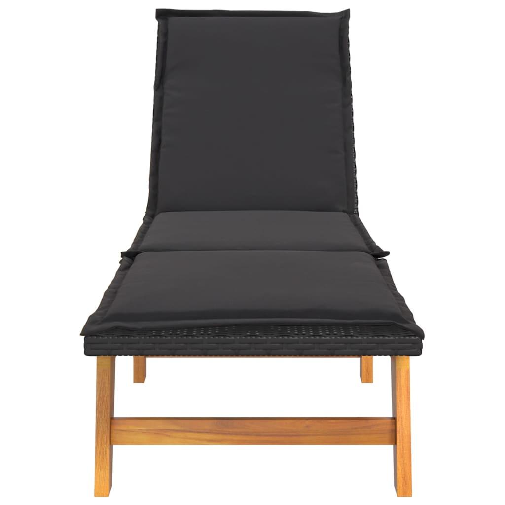 Sun Lounger with Cushion Poly Rattan and Solid Wood Acacia at Set Shop and Smile